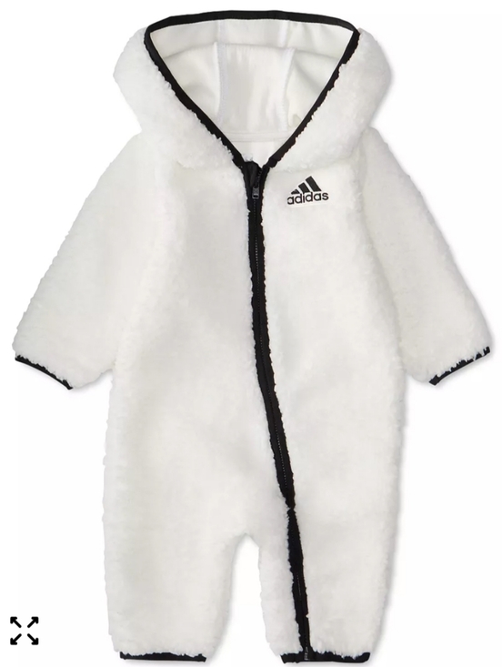adidas Other - NWT Unisex Adidas Toddler Plush Sherpa Fleece Hooded Romper Jumpsuit 18M